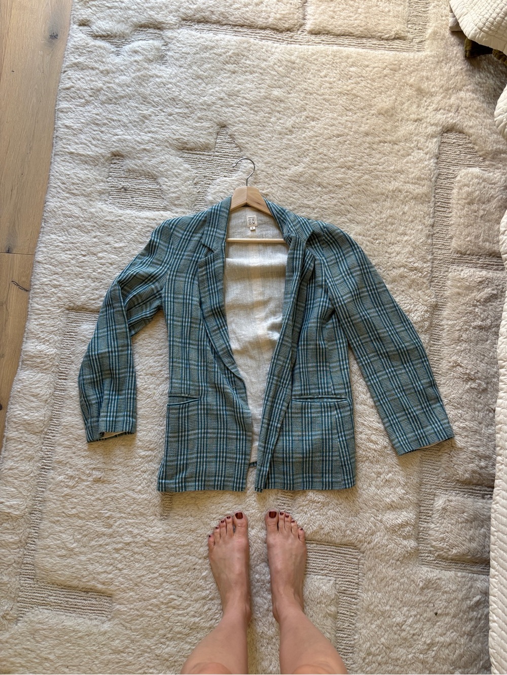 World of Crow blue green plaid blazer